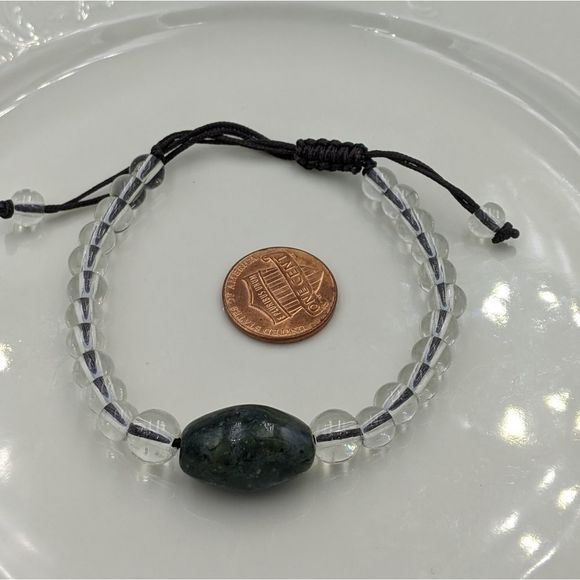 Natural Stone Quartz Glass Beaded Pull Bracelet - Picture 6 of 10